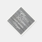 ANY Birthday Cheers Rustic Wood Elegant Gray White Servet (Hoek)