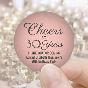 ANY Birthday Cheers Zwart en Roos Gold Faux Folie Ronde Sticker