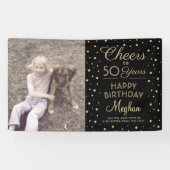 ANY Birthday Cheers Zwart & Goud Confetti 1 Foto Spandoek (Horizontaal)