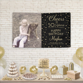 ANY Birthday Cheers Zwart & Goud Confetti 1 Foto Spandoek