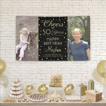 ANY Birthday Cheers Zwart & Goud Confetti 2 Foto Spandoek<br><div class="desc">Viel een gelukkige mijlpaal verjaardag met een douane 2 foto collage zwarte en gouden feestbanner. (TIP AFBEELDING PLACEMENT: een gemakkelijke manier om een afbeelding precies te centreren is om het te bebouwen alvorens aan de website van Zazzle te uploaden.) Het ontwerp bevat twee foto's van uw keuze, een moderne scriptkalligrafie...</div>