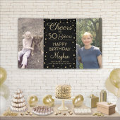 ANY Birthday Cheers Zwart & Goud Confetti 2 Foto Spandoek