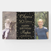 ANY Birthday Cheers Zwart & Goud Confetti 2 Foto Spandoek (Horizontaal)