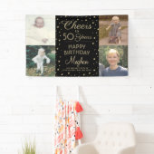 ANY Birthday Cheers Zwart & Goud Confetti 4 Foto Spandoek (Insitu)