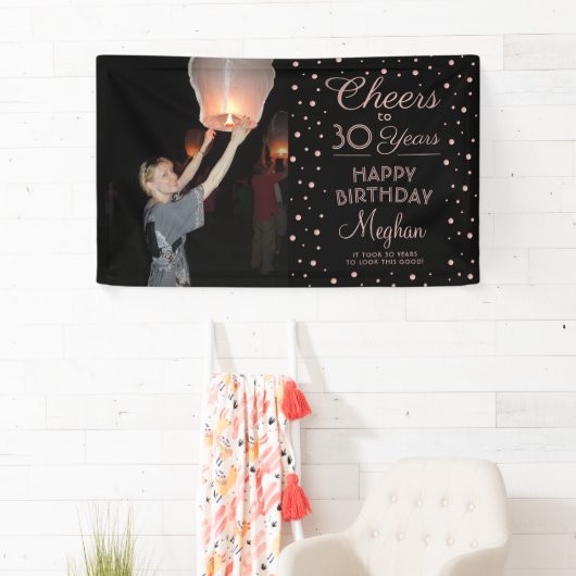 ANY Birthday Cheers Zwart & Roze Confetti 1 Foto Spandoek (Insitu)