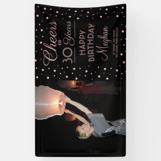 ANY Birthday Cheers Zwart & Roze Confetti 1 Foto Spandoek (Verticaal)