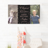ANY Birthday Cheers Zwart & Roze Confetti 2 Foto Spandoek (Insitu)