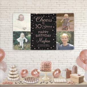 ANY Birthday Cheers Zwart & Roze Confetti 4 Foto Spandoek