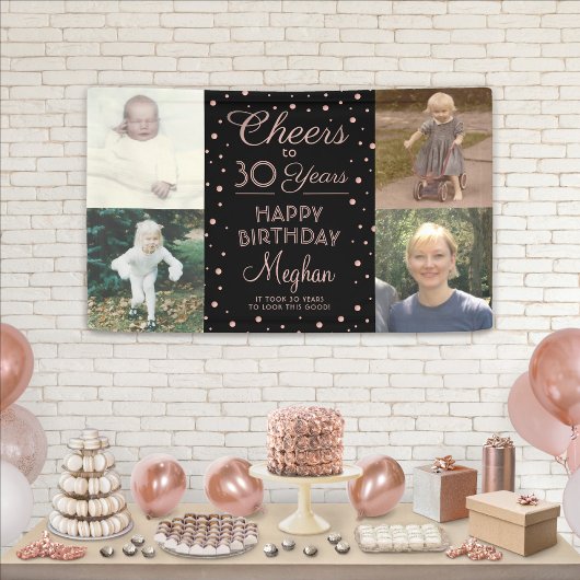 ANY Birthday Cheers Zwart & Roze Confetti 4 Foto Spandoek