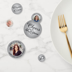 ANY Birthday Cheers Zwart Silver Faux Folie 3 Foto Confetti