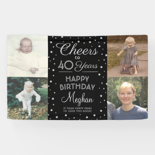 ANY Birthday Cheers Zwart & Wit Confetti 4 Foto Spandoek (Horizontaal)