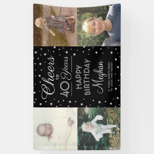 ANY Birthday Cheers Zwart & Wit Confetti 4 Foto Spandoek (Verticaal)