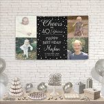 ANY Birthday Cheers Zwart & Wit Confetti 4 Foto Spandoek<br><div class="desc">Viel een gelukkige mijlpaal verjaardag met een douane 4 foto zwarte, witte en faux zilveren partijbanner. (TIP AFBEELDING PLACEMENT: een gemakkelijke manier om een afbeelding precies te centreren is om het te bebouwen alvorens aan de website van Zazzle te uploaden.) In het ontwerp staan vier foto's van uw keuze, een...</div>