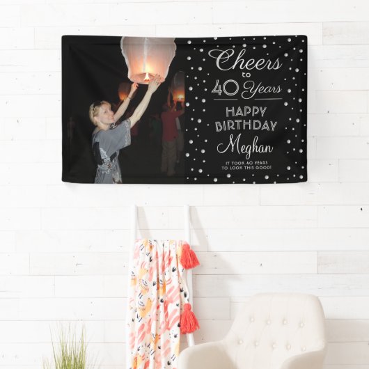 ANY Birthday Cheers Zwart Zilver Confetti 1 Foto Spandoek (Insitu)