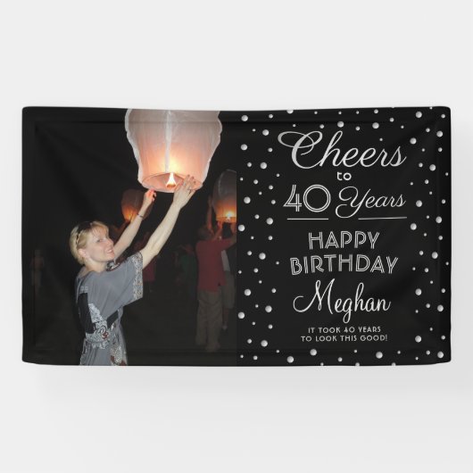 ANY Birthday Cheers Zwart Zilver Confetti 1 Foto Spandoek (Horizontaal)