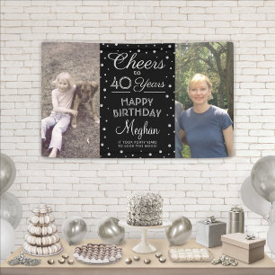 ANY Birthday Cheers Zwart Zilver Confetti 2 Foto Spandoek