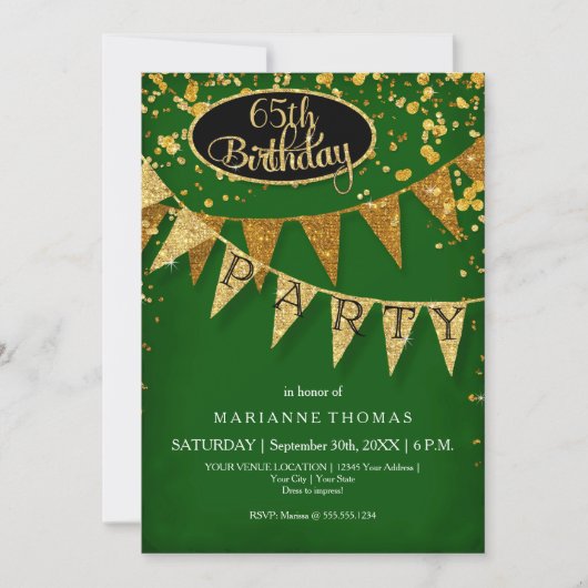 Any Birthday Emerald Gold Pennant Banner Confetti Kaart (Voorkant)