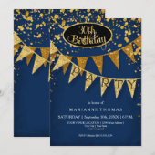 Any Birthday Navy Blue Pennant Banner Confetti Kaart (Voorkant / Achterkant)