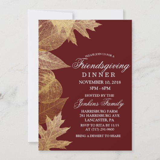 ANY COLOR - Vriendsgiving Diner Bladeren Uitnodigi Kaart (Voorkant)