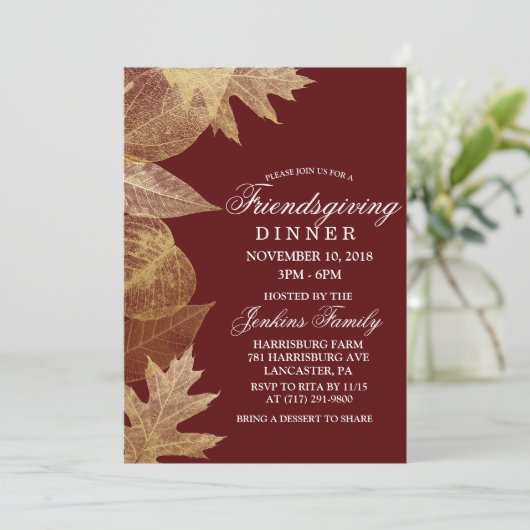 ANY COLOR - Vriendsgiving Diner Bladeren Uitnodigi Kaart (Staand voorkant)