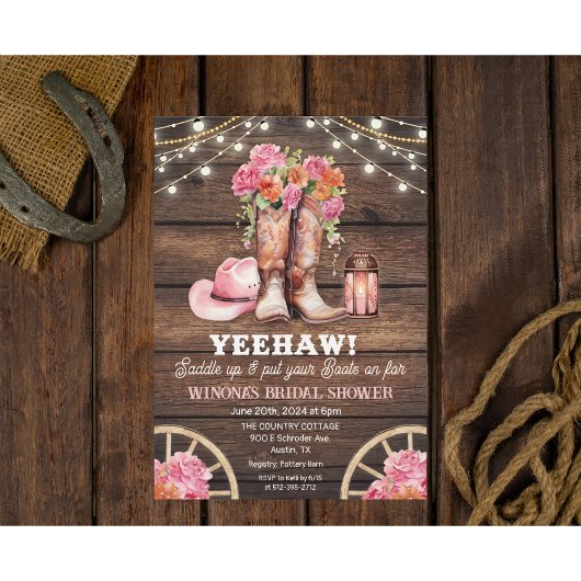 ANY EVENT - Cowgirl Boot Floral Westerne uitnodigi Kaart