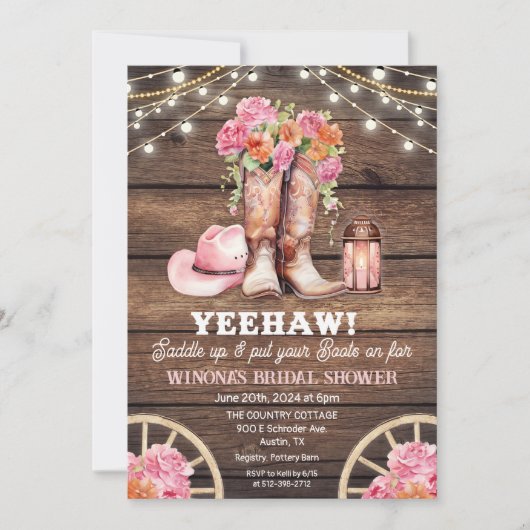ANY EVENT - Cowgirl Boot Floral Westerne uitnodigi Kaart (Voorkant)