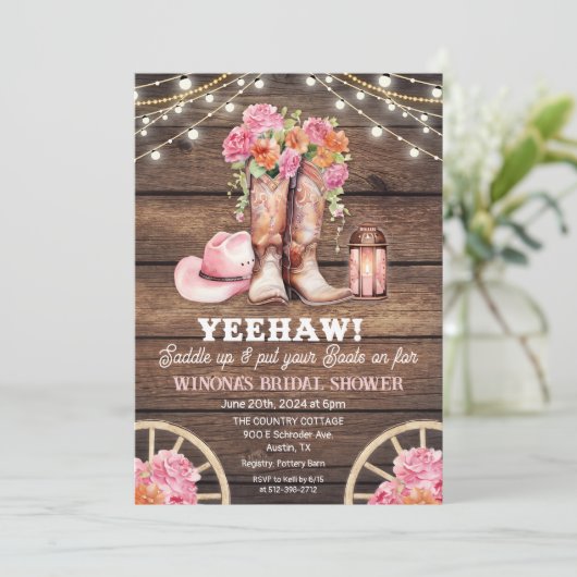 ANY EVENT - Cowgirl Boot Floral Westerne uitnodigi Kaart (Staand voorkant)