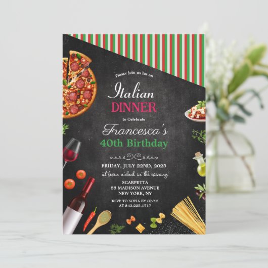 ANY EVENT - Italiaans diner verjaardagsuitnodiging Kaart (Staand voorkant)