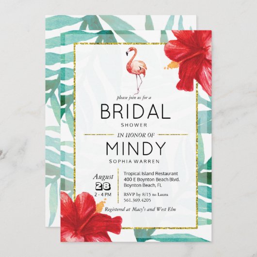 ANY EVENT - Tropische Flamingo uitnodiging (Voorkant / Achterkant)