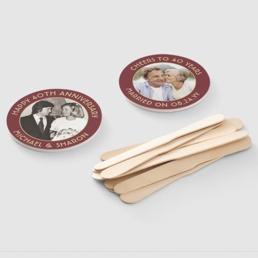 ANY Jubileum 2 Foto Elegant Bourgogne en Goud Handwaaier (Niet-gemonteerd)