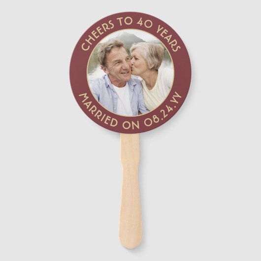 ANY Jubileum 2 Foto Elegant Bourgogne en Goud Handwaaier (Achterkant)