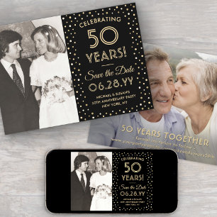 ANY Jubileum 2 Foto Zwart & Goud Confetti Save The Date