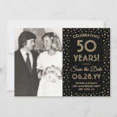 ANY Jubileum 2 Foto Zwart & Goud Confetti Save The Date (Voorkant)