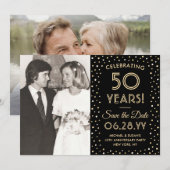 ANY Jubileum 2 Foto Zwart & Goud Confetti Save The Date (Voorkant / Achterkant)
