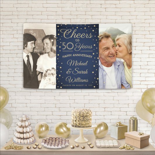 ANY Jubileum Cheers 2 foto Navy blauw en goud Spandoek