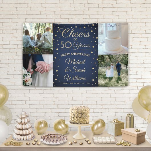 ANY Jubileum Cheers 4 Foto Navy Blauw en Goud Spandoek