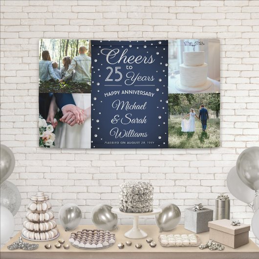 ANY Jubileum Cheers 4 Foto Navy Blauw en Wit Spandoek