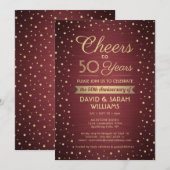 ANY Jubileum Cheers Brushed Bourgondië Gold Party Kaart (Voorkant / Achterkant)