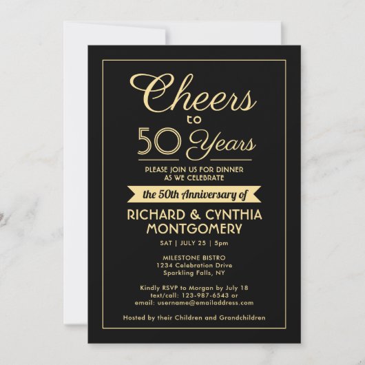 ANY Jubileum Cheers Elegant Zwart & Goud Foto Kaart (Voorkant)