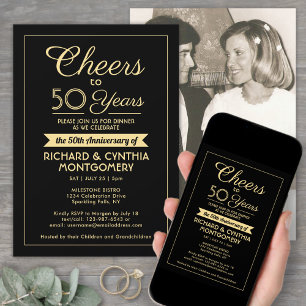 ANY Jubileum Cheers Elegant Zwart & Goud Foto Kaart