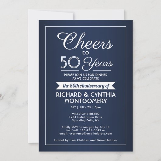 ANY Jubileum Cheers Navy Blauw en Wit 1 Foto Kaart (Voorkant)