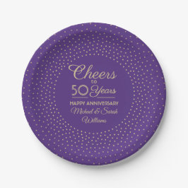 ANY Jubileum Cheers Paarse en gouden Confetti Papieren Bordje