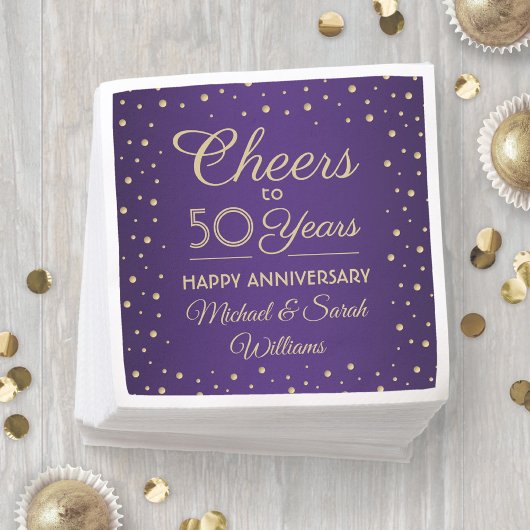 ANY Jubileum Cheers Paarse en gouden Confetti Servet