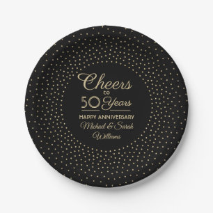 ANY Jubileum Cheers Zwart en Gouden Confetti Papieren Bordje