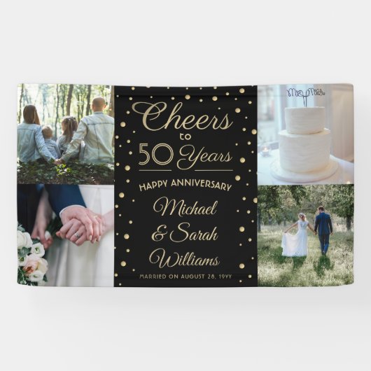 ANY Jubileum Proost 4 Foto Zwart en Goud Spandoek (Horizontaal)
