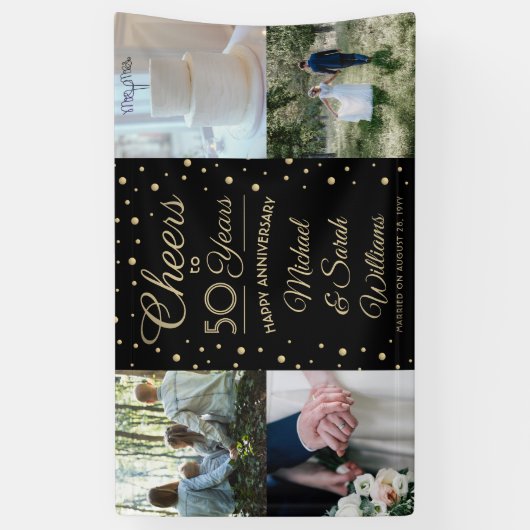 ANY Jubileum Proost 4 Foto Zwart en Goud Spandoek (Verticaal)