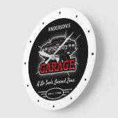 Any Name Garage Retro Car Since Date White Black Grote Klok (Hoek)