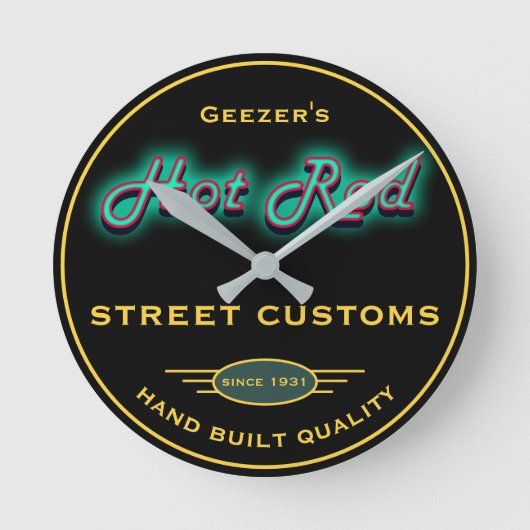 Any Name Hot Rod Street Customs Any Date Ronde Klok (Voorkant)