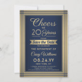 ANY Number Retirement Party Cheers Navy Blue Gold Save The Date (Voorkant)