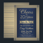ANY Number Retirement Party Cheers Navy Blue Gold Save The Date<br><div class="desc">Invite colleagues, coworkers, family and friends to an elegant retirement celebration with custom navy blue and gold save the date party invitations. The "Cheers to 20 Years" template wording is set up to honor twenty years of service, but is simple to customize for any number. The design features a modern...</div>